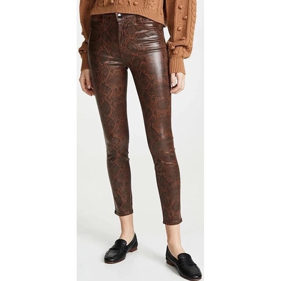 J Brand Alana High Rise Crop Skinny Dark Eclair Coated Boa Jeans Brown Sz 24 NWT - Picture 9 of 12